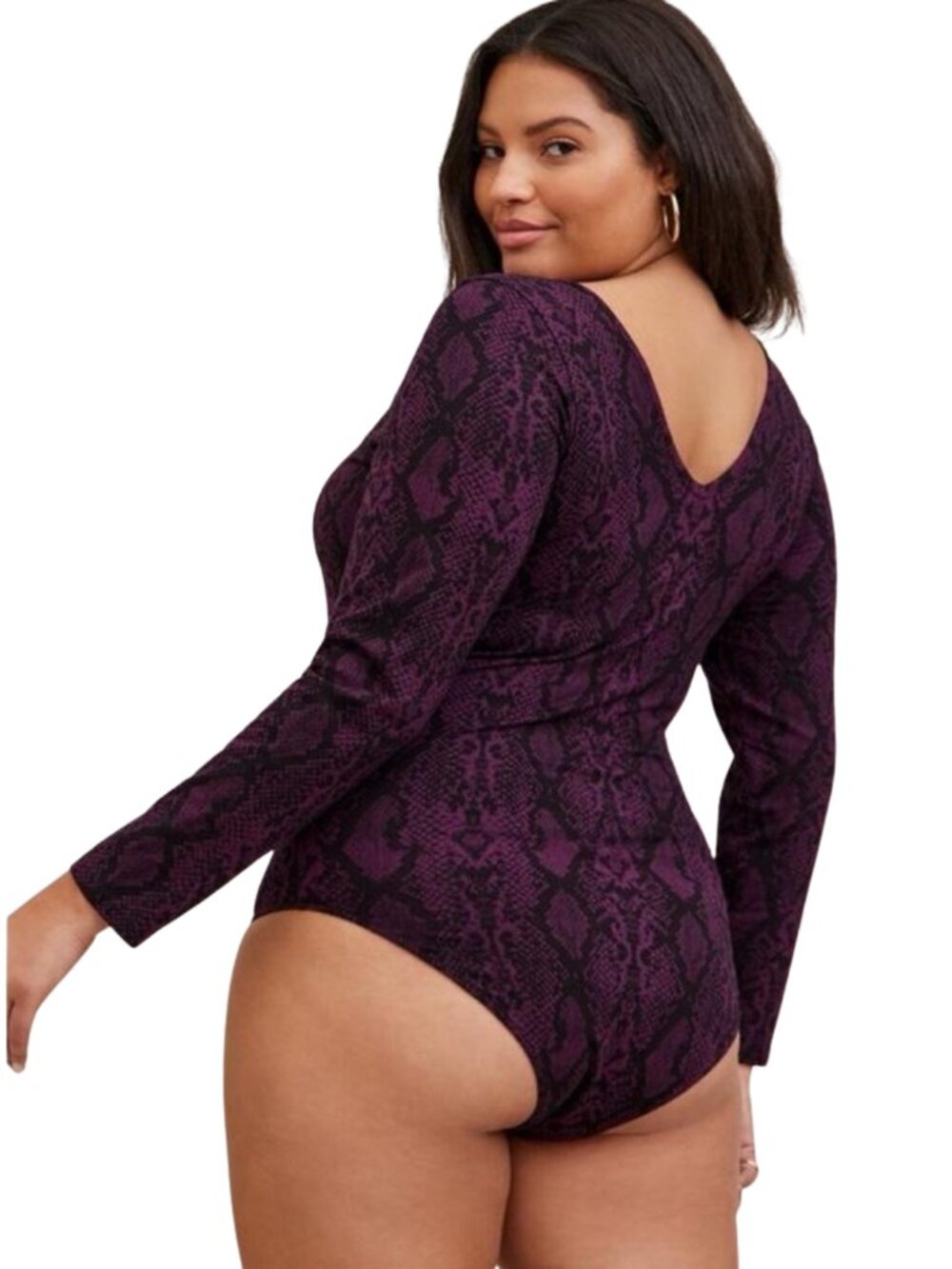 Torrid Foxy Double V-Neck Long Sleeve Bodysuit Black Snake 4X